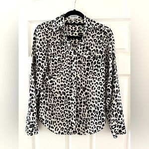 Express Black and White Leopard Print Button-Front Shirt